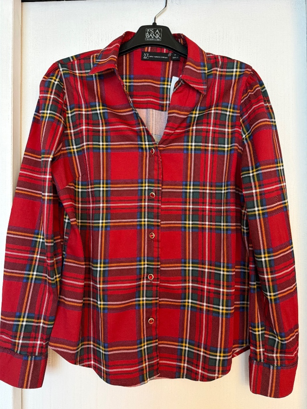New York & Company Red Plaid Button Down Shirt Size M NWT